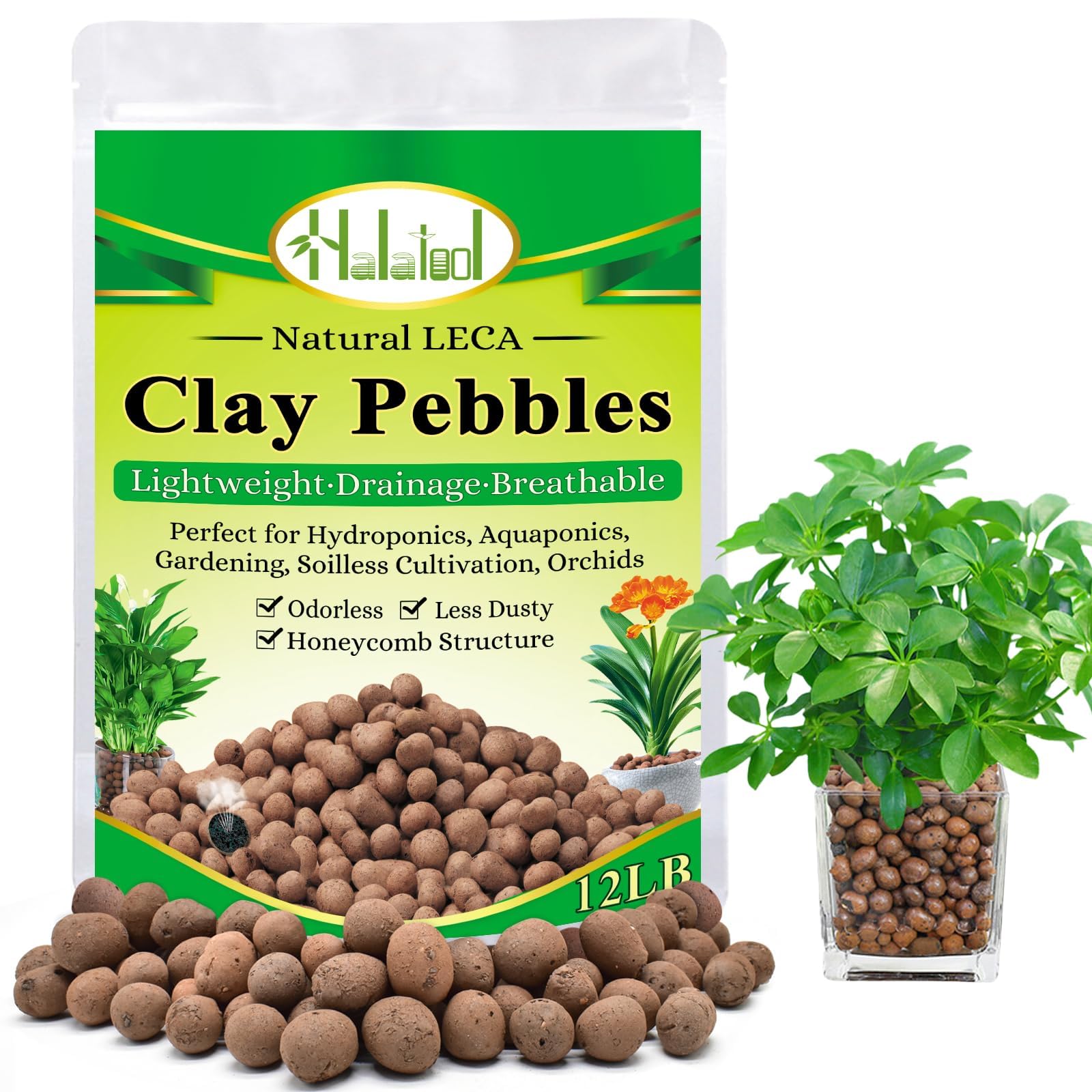 Photo 1 of Halatool 12LB Expanded Clay Pebbles for Potted Plants Organic Lightweitht Clay Leca Balls for Hydroponics Gardening Orchids Drainage Decoration Aquaponics Aquariums