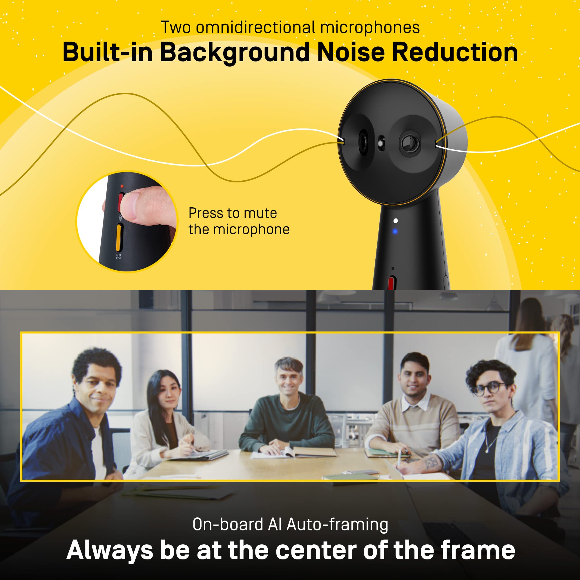 IPEVO Totem 180 4K Panoramic Video Conference Camera w/ 180° & 120° View, Premium Webcam, Full Room Coverage, AI Auto Framing, Noise Reduction Mics, Plug-and-Play USB-C, Remote Hybrid Learning