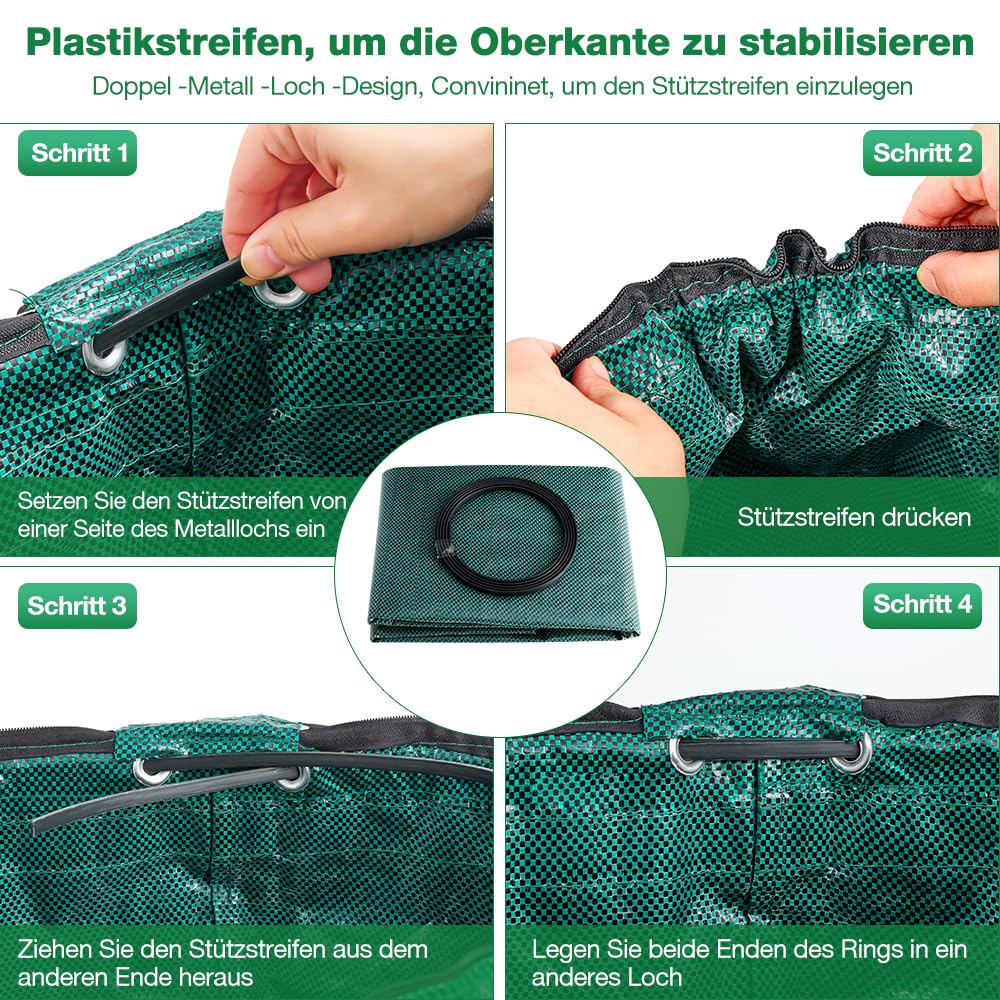 Eurhomewit 3 Gartenabfallsack 272L Laubsack Gartensack mit Deckel und Griffen, Groß Stabile Gartensäcke Laubsammler, Selbststehend Abfallsack Stabil Grünschnittsäcke für Gras Laub Hecke Gartenabfall 6