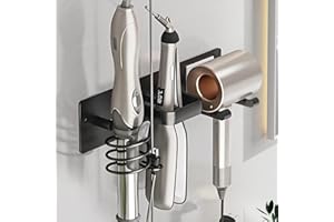 HOHOWU Hair Dryer Holder Wall Mounted,Blow Dryer, Curling Iron, Straightener Holder 3 in 1 Bathroom Metal Hair Tool Organizer Rack-BLACK-2