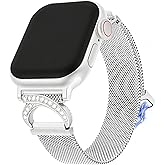 TJCENXIN Metal Mesh Compatible with Apple Watch Bands for Women 38/40/41/42/44/45/46/49mm, Stylish D-shape with Diamonds Stainless Steel Strap Magnetic Clasp for iWatch Series SE 10 9 8 7 6 5 4 3 2 1