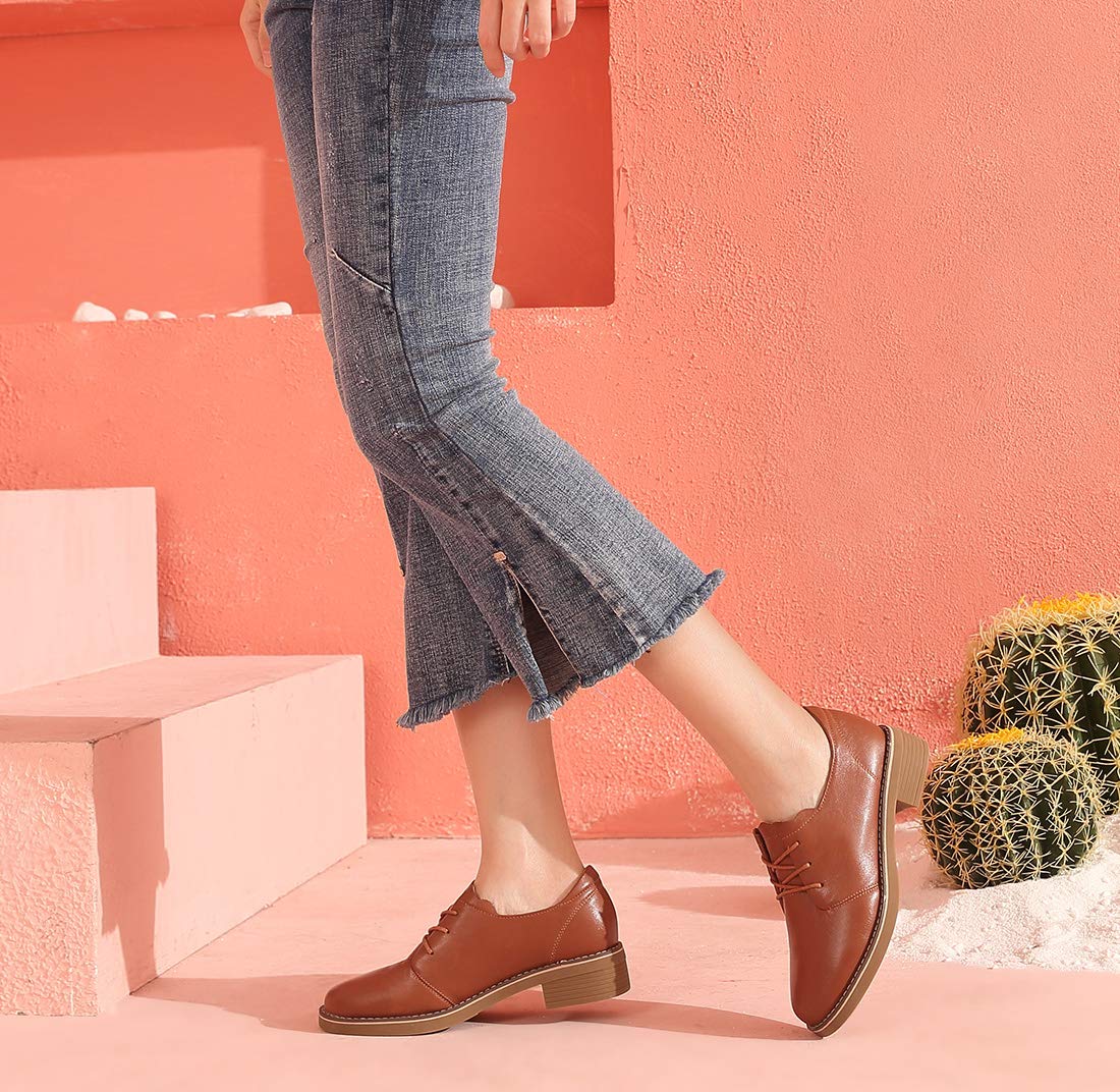 CAMEL CROWN Derbies Femme Oxford Lacets Chaussures Cuir Confort Doux Daily Loisir Noir Marron EU36-40