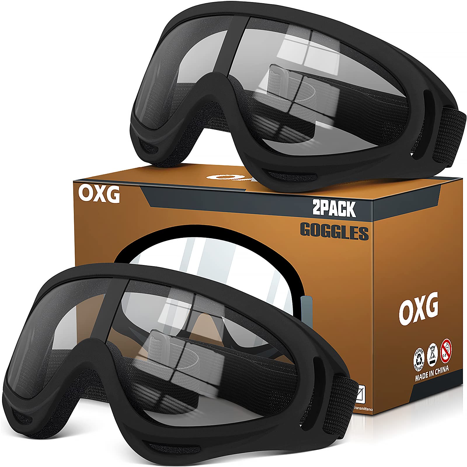 Photo 1 of OXG 2 Pairs Motorcycle Goggles Fit Helmet, ATV Ski Goggles Anti-UV Dustproof Windproof Dirt Bike Goggles for Youth Men Women (clear)