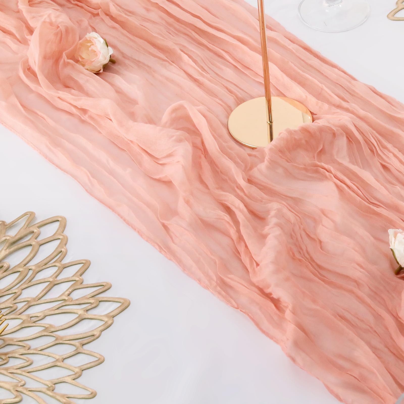 Photo 1 of 3 Pack 160 inch Peach Coral Cheesecloth Table Runners -13.3ft Wedding Table Runner Sheer Peach Gauze Table Runner Blush Cheese Cloth Table Decorations for Valentine's Day Wedding, Bridal Shower