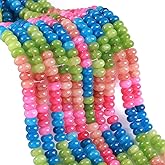 76pcs 5x8mm Natural Stone Colorful Tourmaline Jade Rondelle Spacer Loose Beads Abacus Disk Stone Round Loose Gemstone Beads for Jewelry Making DIY Bracelet Necklace