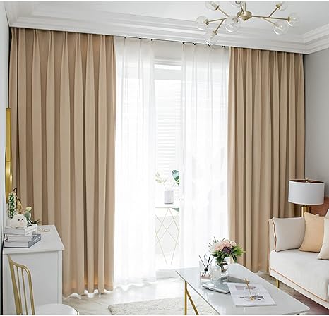 Amazon リビングルームベージュの遮光カーテン 寝室の断熱窓処理用のフック付き太陽光遮断カーテンパネル 2個 Beige 3 5x2 7mx2 カーテン オンライン通販