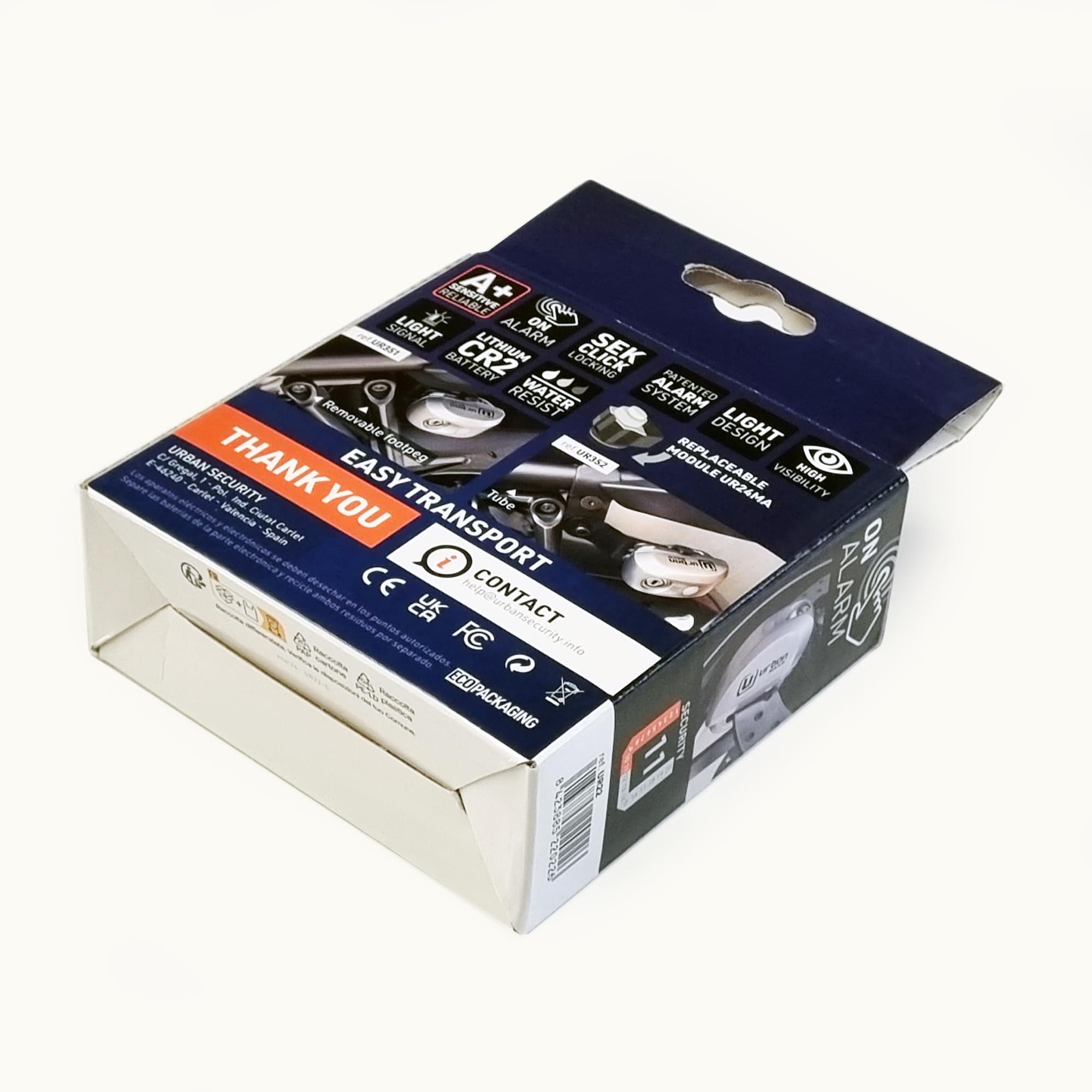 URBAN UR22 Alarm Disc Lock 120db ON/Off, Warning Function A+ Sensitivity Replaceable Alarm Module, High-end Waterproof, Longlife Battery, Electronic Reminder, Can be Carried with Bracket, Universal