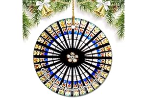 UMSUFA France Cathedral Rosette Windows Strasbourg Alsace Christmas Ornaments for Tree Ceramic Pendant Double Sided Ornament Decor Xmas Gifts Porcelain Travel Souvenirs