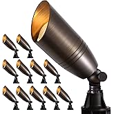 Gardencoin Solid Brass Outdoor Landscape Spotlights, 12V Heavy Duty Low Voltage Landscape Lighting, LED Spot Light Fixture Waterproof, Bronze Uplight Without MR16 Bulb (Classic, 12pack)