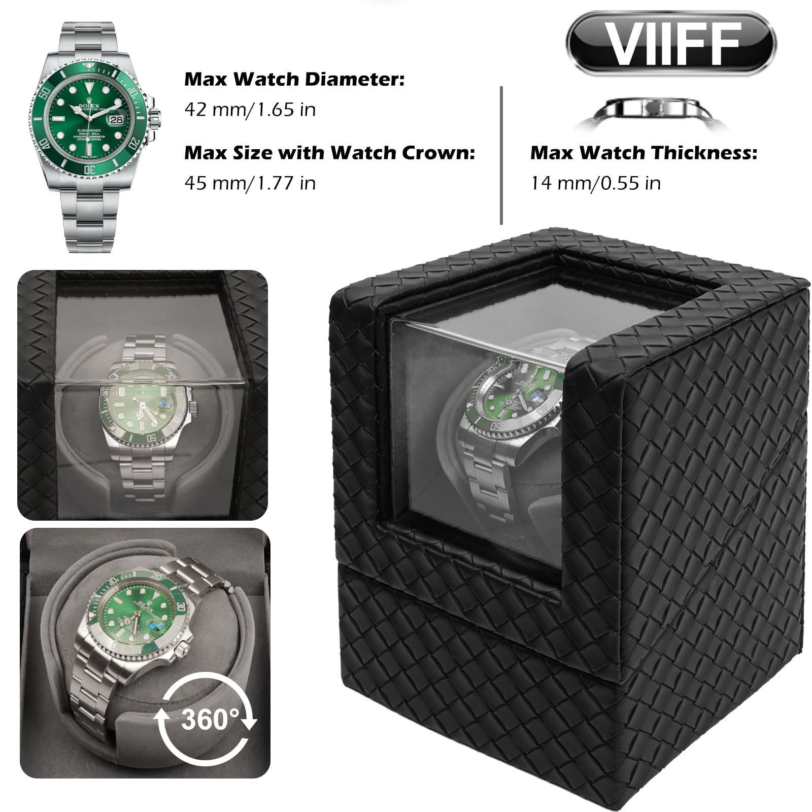 Watch Winder for Automatic Watches – Silent Adjustable Rotation, Premium PU Leather Automatic Watch Winder, Soft Interior, Ideal Gift Option, Luxurious Display Case for Automatic Watches