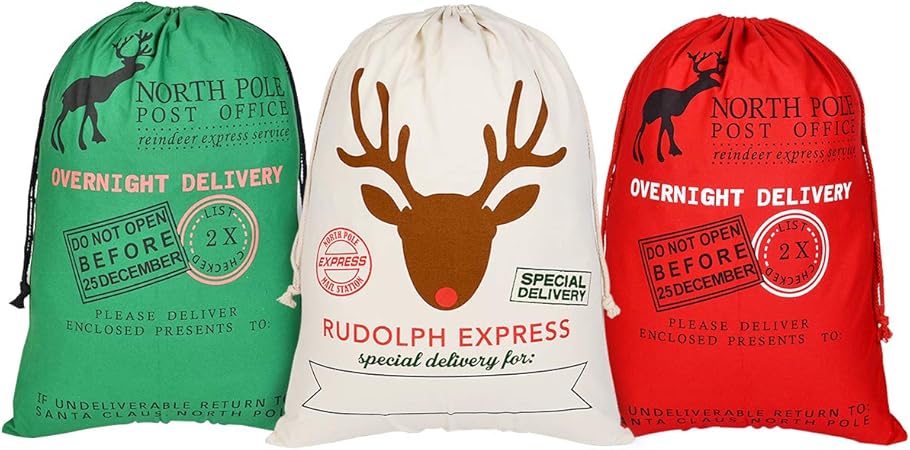 Regali Di Natale Per Babbo.Sacco Di Babbo Natale Sacco Per I Regali Di Natale Grande Borsa Di Natale In Cotone Con Coulisse Per I Bambini 70 X 50 Cm 3 Pack Amazon It Casa E Cucina