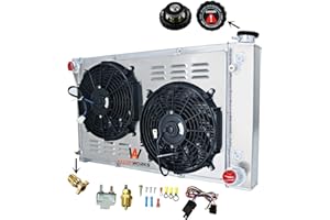 AW ALLOYWORKS ALLOYWORKS 4 Row Core Aluminum Radiator For 1967-1972 Chevy C/K Series C10 C20 K10 K20 Pickup Suburban Truck Radiators, with 2 x 12" Fan w/Louver Shroud Thermostat Relay Wire Kit Radiator, OEM# CU369