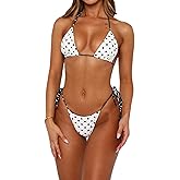 Sunloudy Women's Two Piece Bikini Swimsuit Halter Triangle Tops Tie Side Thong Bathing Sexy String Bikini Sets Swimwear