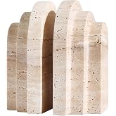 Natural Travertine Book Ends for Shelves | Heavy 7.4 Lbs, Non Slip Base