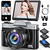4K Digital Camera with WiFi 64MP Autofocus Vlogging Camera for YouTube Compact Video Cameras for Photography, 3" 180° Flip Screen 16X Zoom Anti-Shake Point and Shoot Camera for Beginners Teens, Black