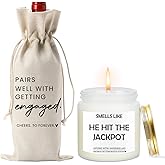 Engagement Gifts for Couples Her Engagement Party Decorations Gift for Couple Wine Bag Scented Candles Set Pairs Well with Getting Engaged Gifts Smell Like He Hit The Jackpot Wine Bottle Bag