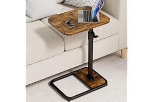 GOYLSER C-Shaped Tables Small Swivel End Table, Height Adjustable Side Tables Living Room, Snack Couch Wooden Tv Trays for Eating On Couch, Rustic Brown