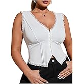 SweatyRocks Women's Plus Size Sleeveless V Neck Corset Crop Top Vest Tanks Slim Fit Y2K Going Out Shirt