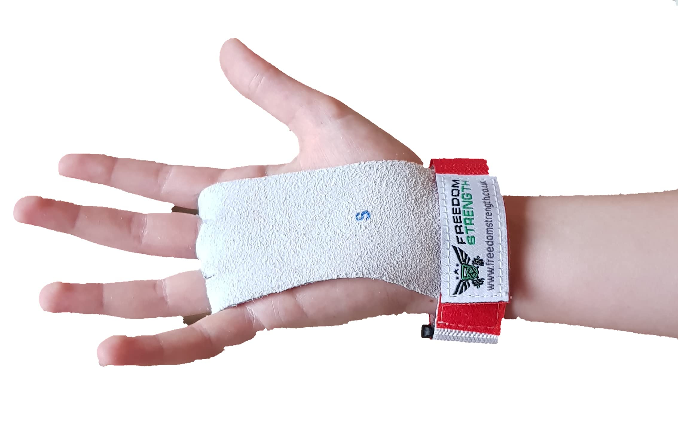 Freedomstrength® Children Size gymnastics palm protectors with coloured wrist strap (Red, Xtra Small)