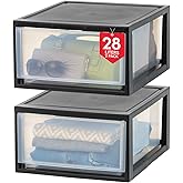 IRIS USA 27.9 L Large Plastic Stacking Drawer, 2-Pack, Stackable Storage Organizer Unit with Sliding Drawer for Bedroom Kitch