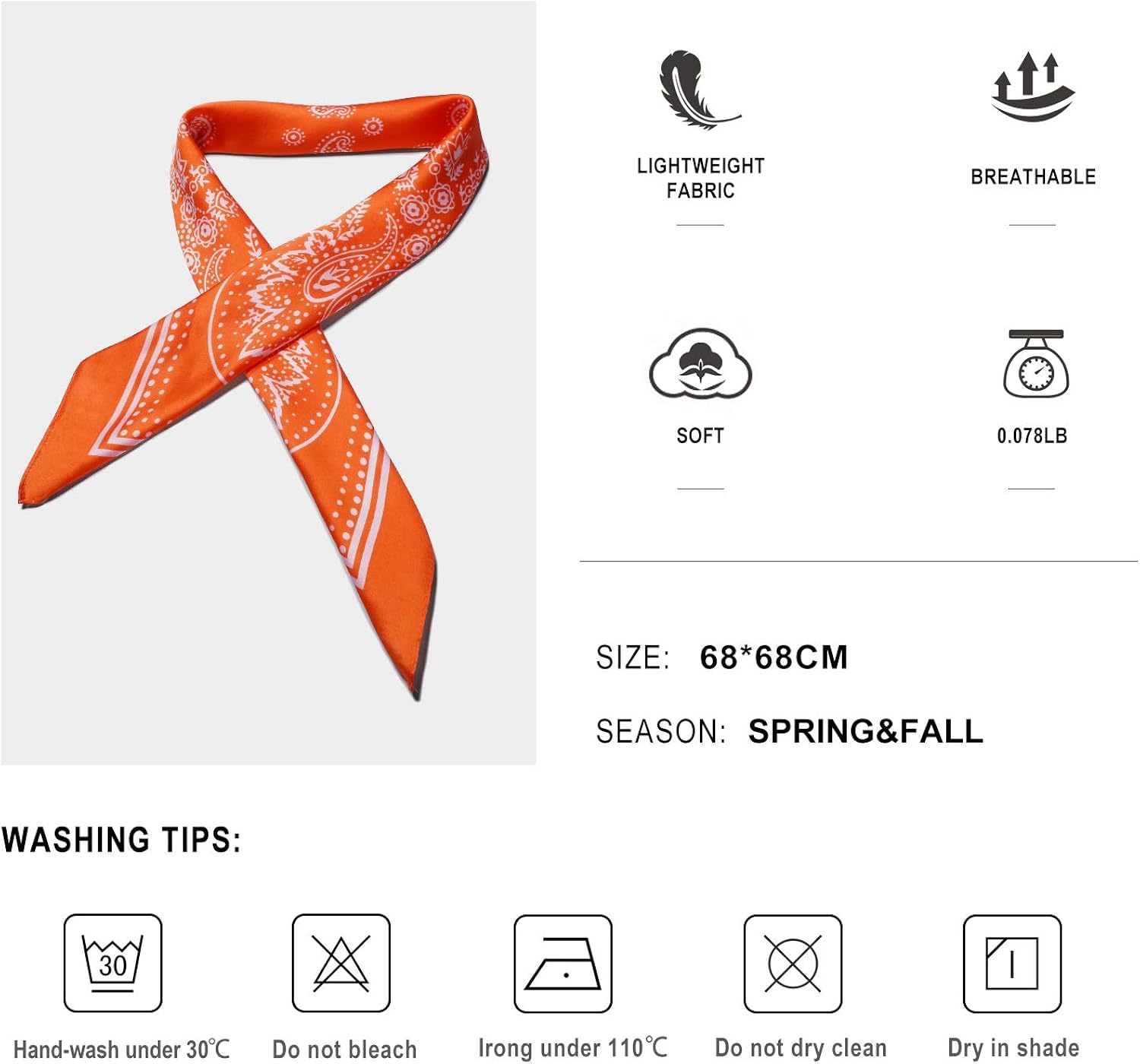 Vanlinker Vintage Bandanas Square Multi-Purpose Scarfs for Men Women Silk Like Scarf Neckerchief Protective Coverage VL9549 Orange at  Men’s Clothing store
