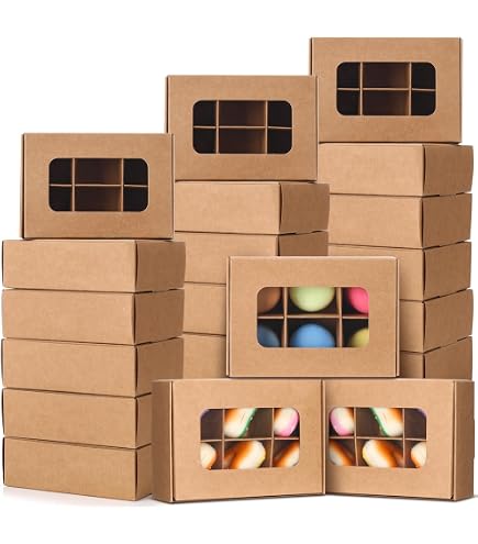 20 Cajas De Regalo Pequeñas De Kraft - Con Ventana Y Divisores, 12.7x8.9x4 Cm