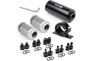 Medoon 10 Micron Inline Fuel Filter with 6AN 8AN 10AN Adapter(6pcs), Barb 1/2", 3/8", 5/16" Fitting Adapter (6pcs),Bracket Clamp 50MM Universal, 10 Micron Filter Element Replacement