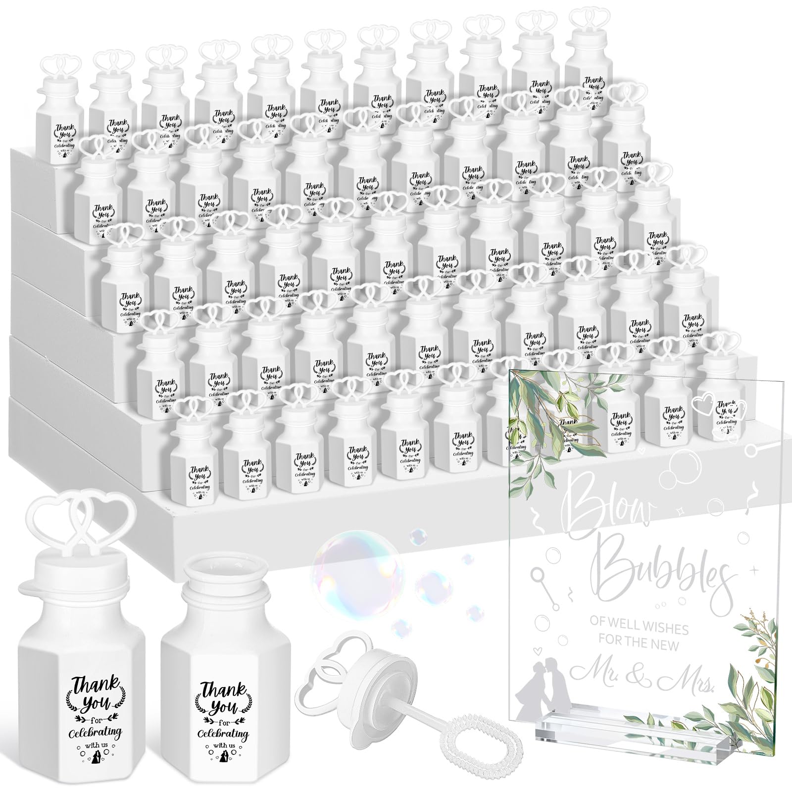 Photo 1 of Realspring 102 Pcs Wedding Mini Bubble Gifts Including 100 Mini Double Heart Bubble Acrylic Wedding Display Board with Stand Wedding Sign for Wedding Anniversary Engagement Bridal Guests Gift