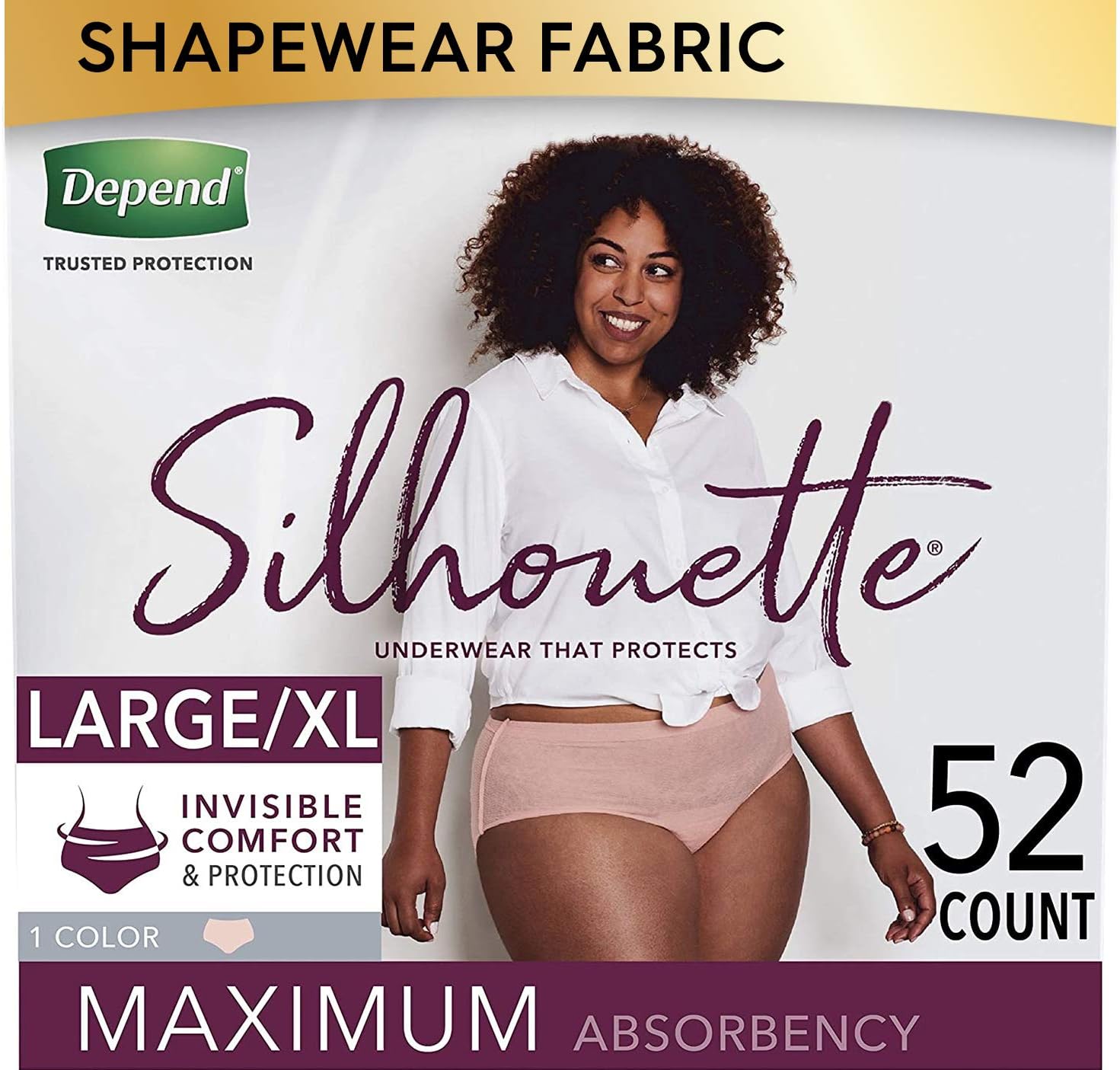 Depend Silhouette Incontinence Underwear for Women, Maximum Absorbency, Disposable, Large/Extra-Large, Pink, 52 Count (Packaging May Vary): Health & Personal Care