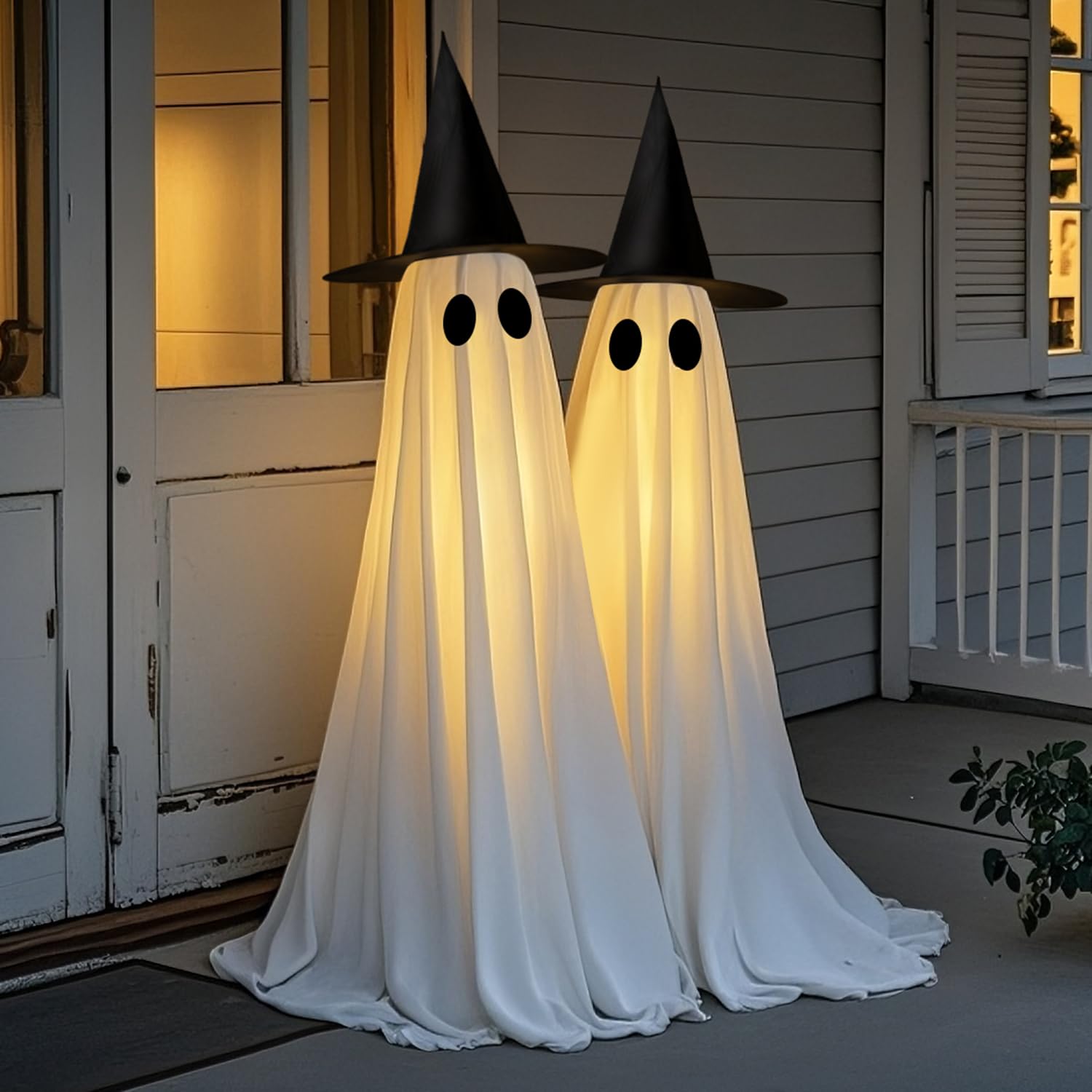Photo 1 of 2 Packs Halloween Decorations Outdoor, 5 FT USB Powered Ghost Decor Kit with Remote Controlled String Lights, Easy Assemble Ghosts Halloween Decorations for Front Door Porch Yard