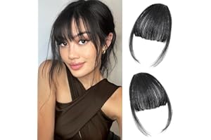 MORICA Clip in Bangs - 100% Human Hair Wispy Bangs Clip in Hair Extensions, Natural Black Air Bangs Fringe with Temples Hairpieces for Women Curved Bangs for Daily Wear (Wispy Bangs,Natural Black)