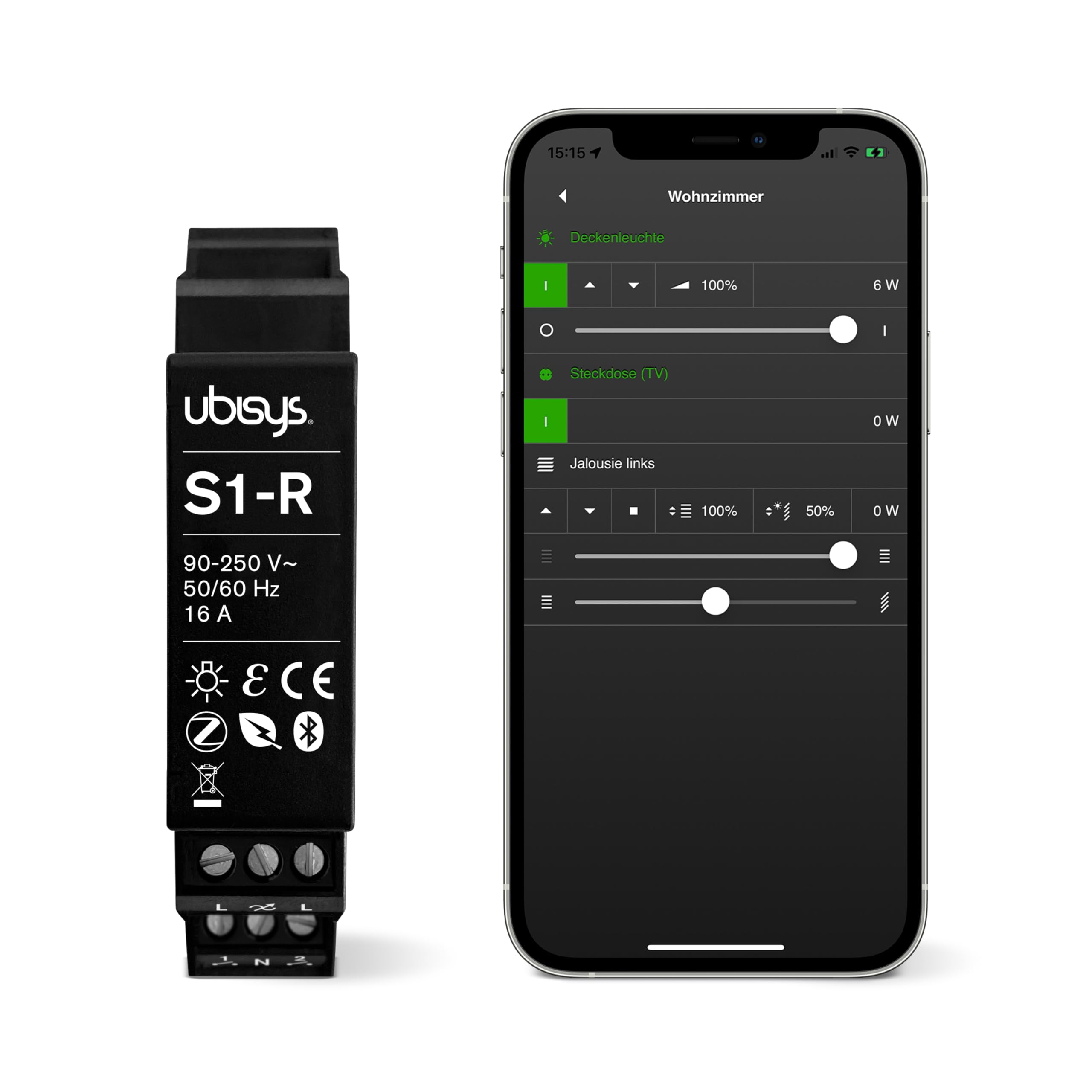 ubisys Zigbee Switching Actuator S1-R (Series 2): Zigbee/Bluetooth | Switches up to 16A | Zigbee Direct Device | Can also be controlled without gateway | For intelligent lighting in your smart home.