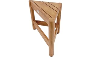 SPATEAK Asta Select Solid Teak Corner Shower/Bath/Outdoor Corner Foot Stool, Teak Wood Shaving Foot Rest, Teak Wood Shower Corner Table, Teak Accent Table, ST-50