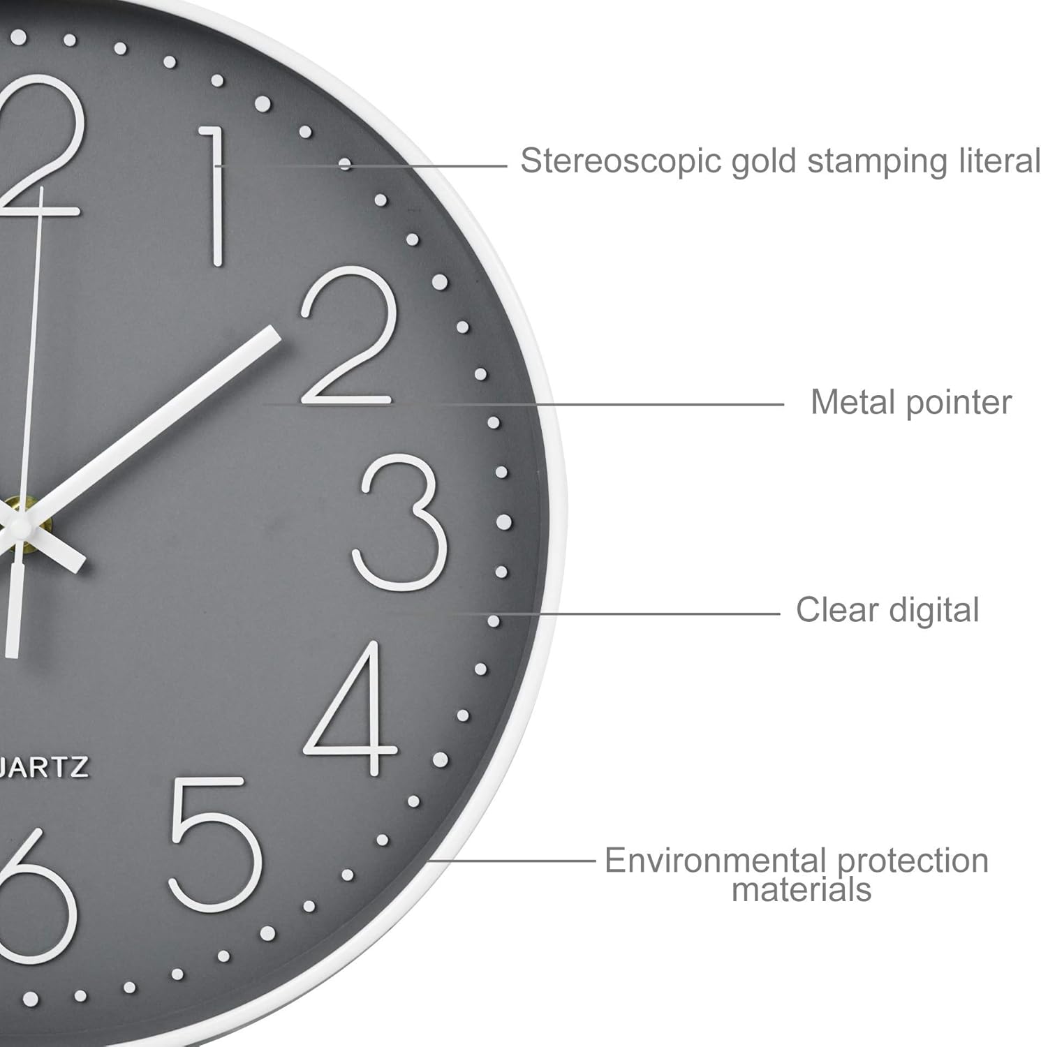 JINMA 12 Inch Modern Wall Clock Silent Non Ticking Easy to Read Decorative Wall Clocks for Living Room Decor Home Office Kitche (Grey): Kitchen & Dining