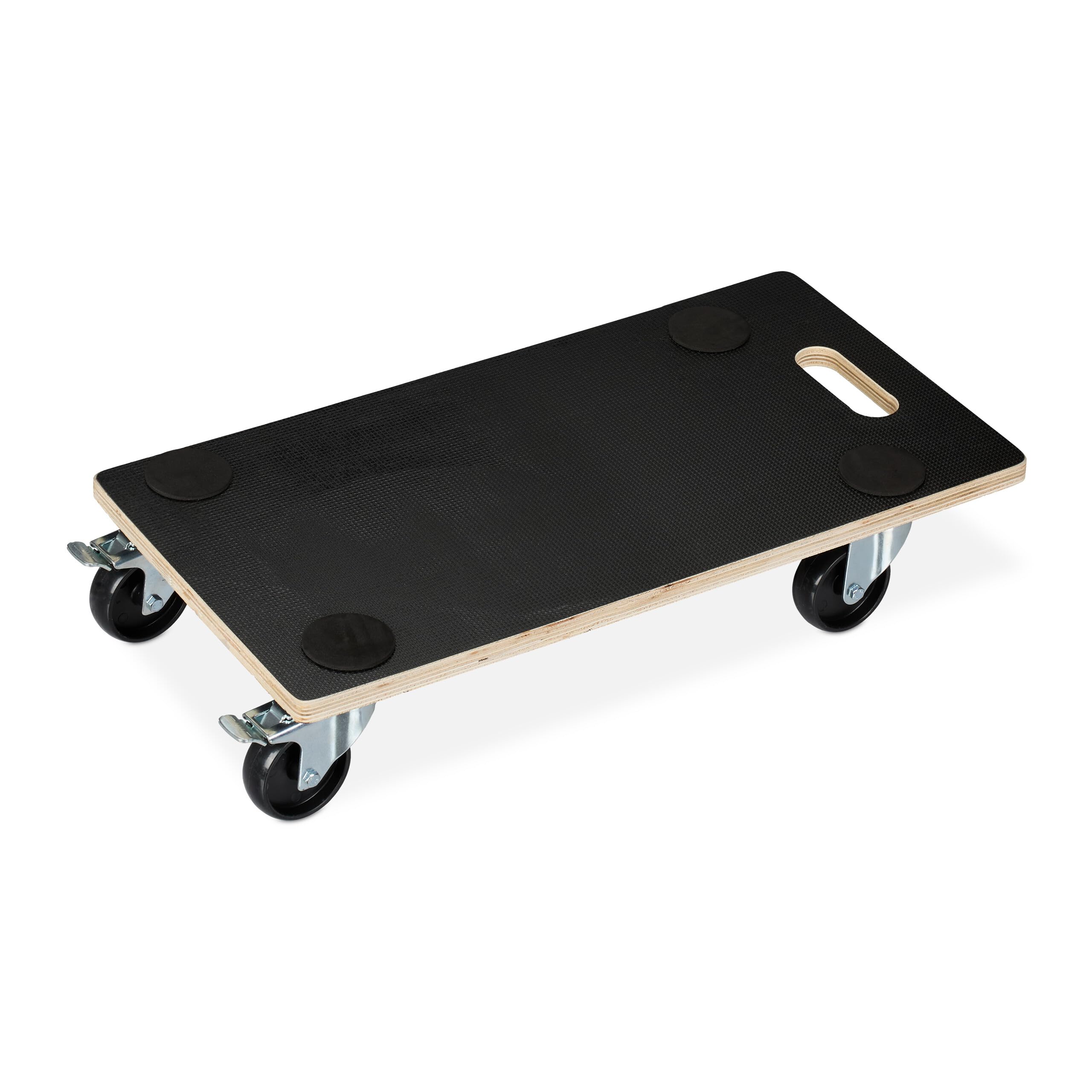 Relaxdays Transport Dolly with Brakes, 400 kg, Control Wheels, No-Slip Surface, HxWxD: 11.5 x 58 x 30 cm, Black
