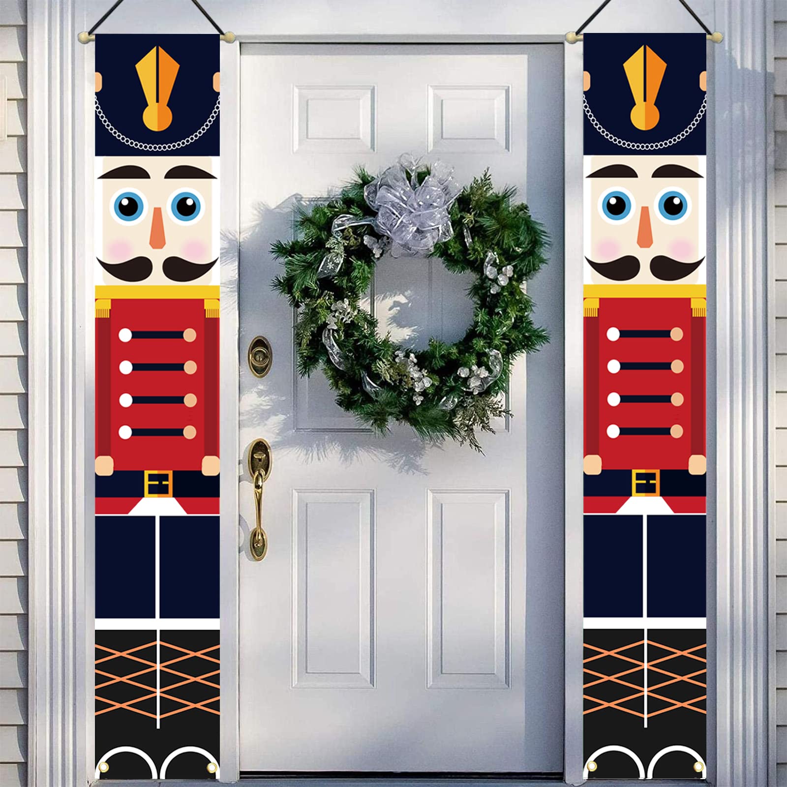 Nutcracker Banner Christmas Decorations, Outdoor Xmas Decor Red Nutcracker Banner, Life Size Soldier Model Nutcracker Banners Wall Hanging for Front Door Porch Garden Indoor Outside