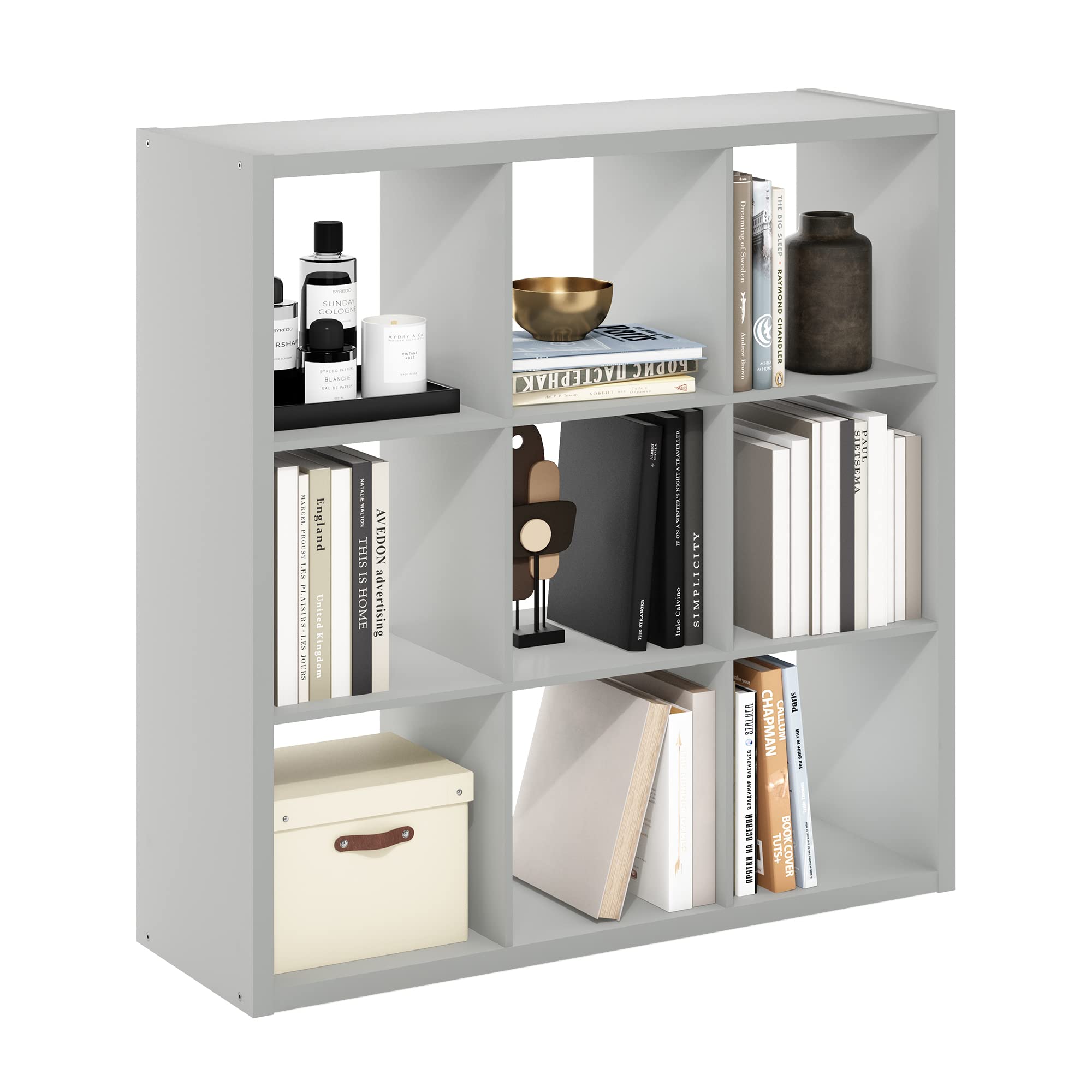 Photo 1 of Furinno Cubicle Open Back Decorative Cube Storage Organizer, 9-Cube, Light Grey