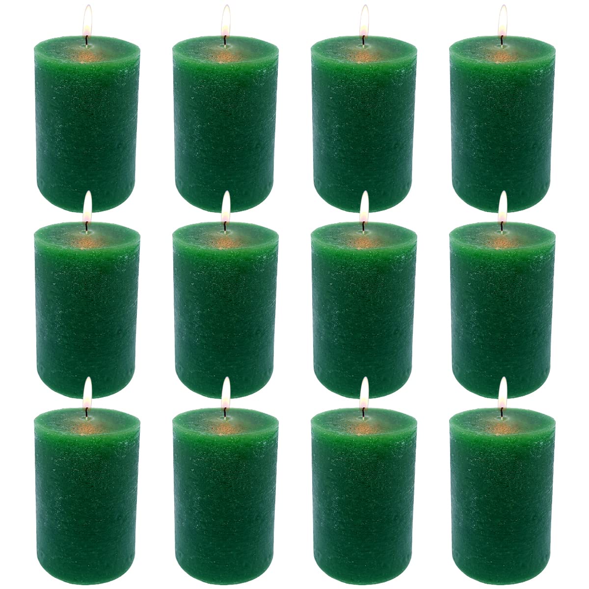 Photo 1 of MISSYO 12 Pack 2x3 Inch Green Rustic Pillar Candles, 24 Hours Unscented Column Candles, Dripless and Smokeless Candles for Christmas Home Decor, Wedding, Spell, Parties and Emergency