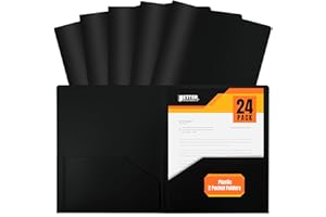 Better Office Products Heavyweight Plastic 2 Pocket Portfolio Folder, Letter Size Poly Folders 24 Pack (Black)