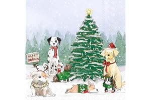 Boston International IHR Winter Holiday Christmas 3-Ply Paper Napkins, 20-Count Cocktail Size, Holiday Pups
