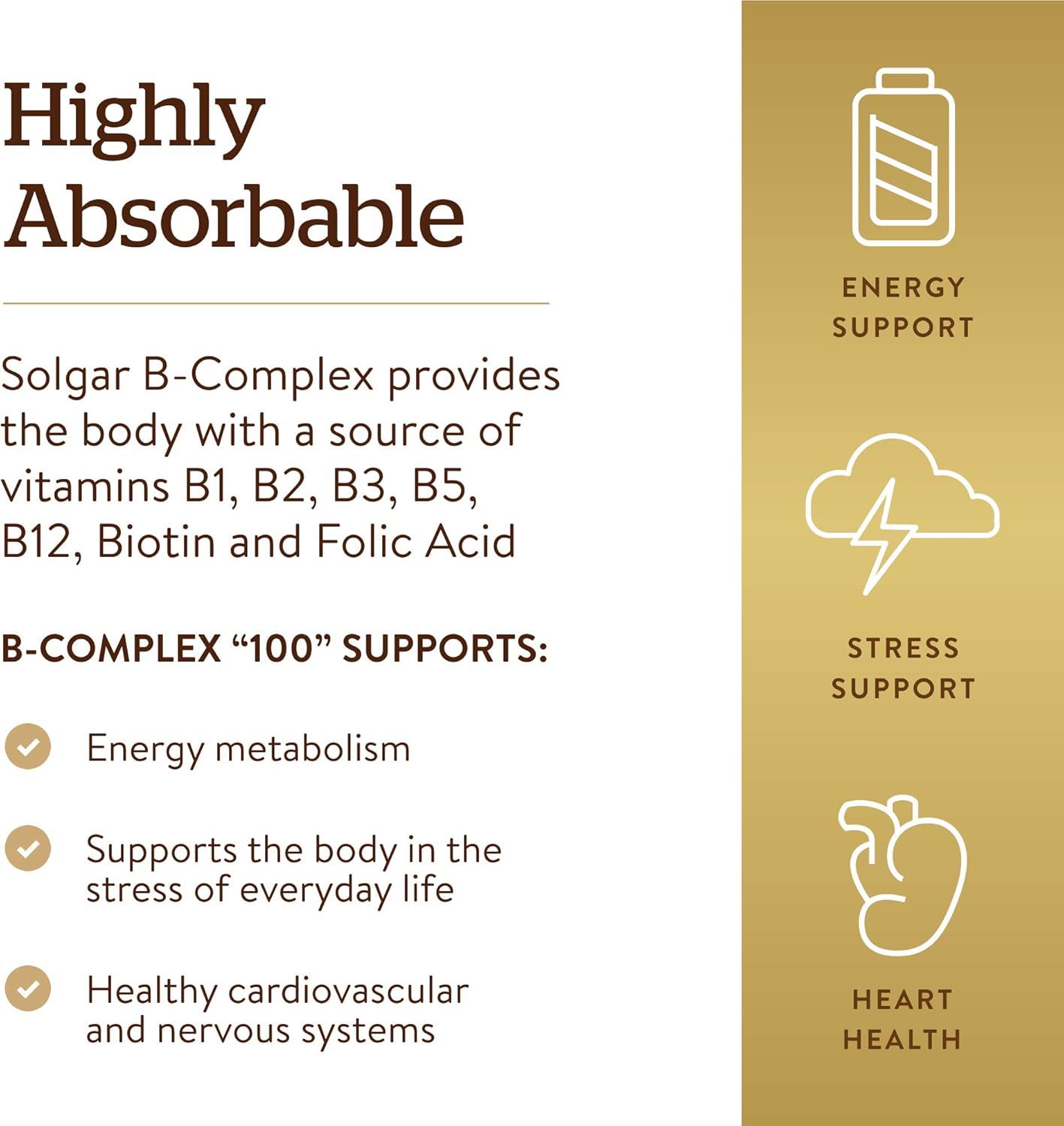 Solgar B-Complex "100", 250 Vegetable Capsules - Heart Health - Nervous System Support - Supports Energy Metabolism - Non-GMO, Vegan, Gluten Free, Dairy Free, Kosher, Halal - 250 Servings: Health & Personal Care