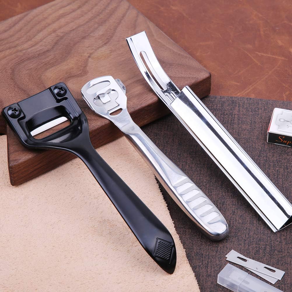 19 Pcs Metal Leather Skiver Set, Convenient Leather Working Tool with 3 Pieces Sharp Skiver, 16 Pieces Replaceable Skiver Blades for Leather Craft DIY, Leather Making