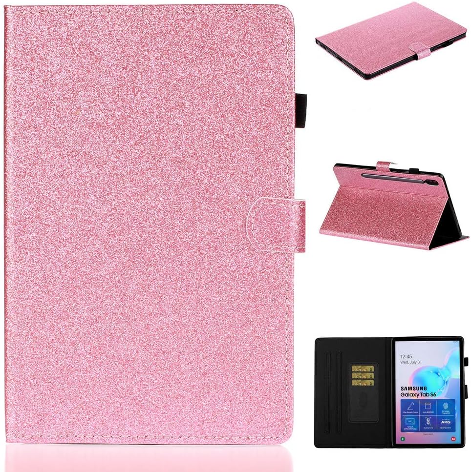 LMFULM® Case for Samsung Galaxy Tab S6 / SM-T860 / T865 (10.5 Inch) PU Magnetic Glitter Sparkle Cover Shining Case Smart Case with Sleep/Wake Stand Case Flip Cover For Galaxy Tab S6 2019 Pink