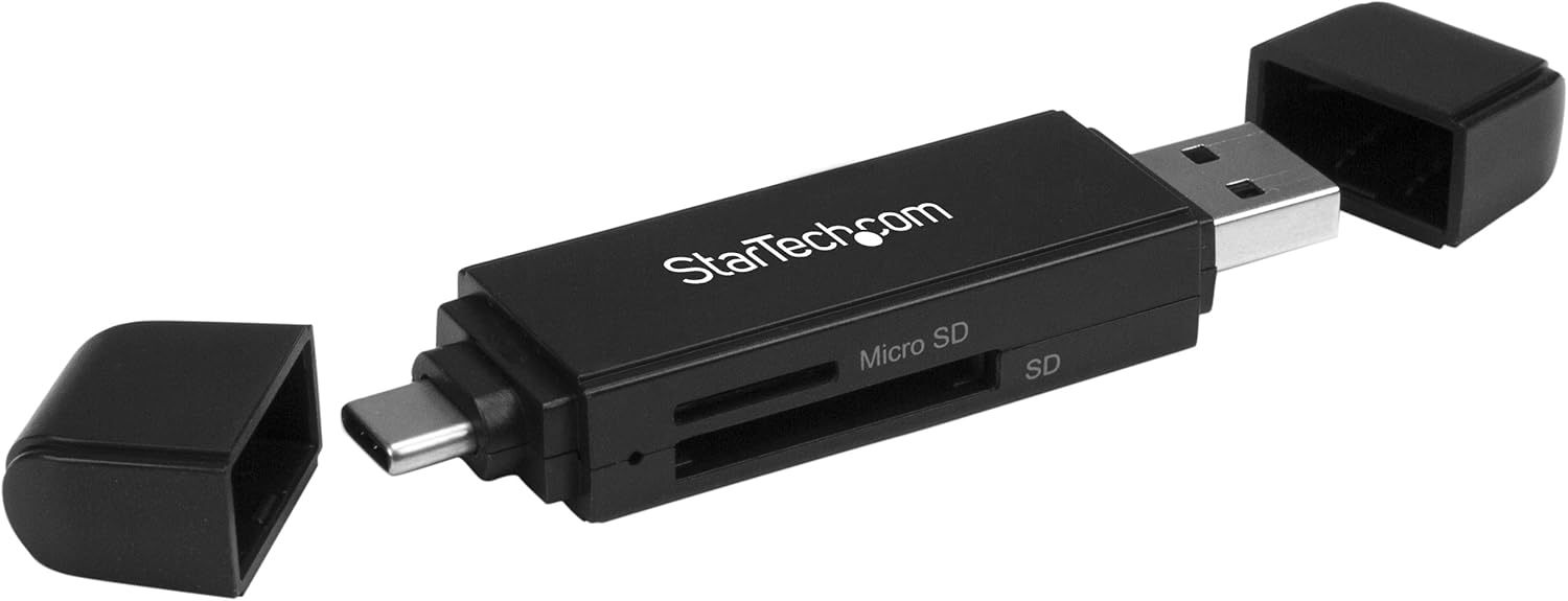 StarTech.com USB C and USB 3.0 SD Card Reader, USB Memory Card Reader, SD, microSD, MMC, UHS-I, USB-C & USB-A Card Adapter - Image 3