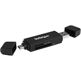 StarTech SD microSD Card Reader USB-C and USB-A 3.0 UHS-I (SDMSDRWU3AC) | SD/MMC, SDHC/SDXC/microSDHC, SD 3.01, 5Gbps, Dual USB-C/USB-A connectors, Protective caps, Activity LED