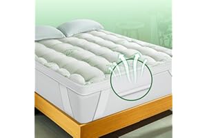 ACNALBOMA Bamboo_Mattress Topper Queen Size,1000 GSM Extra Thick Pillow Top with Breathable Air Mesh Sides,Cooling Mattress Pad Cover for Back Pain 4 Anchor Elastic Bands, 60x80 Inch