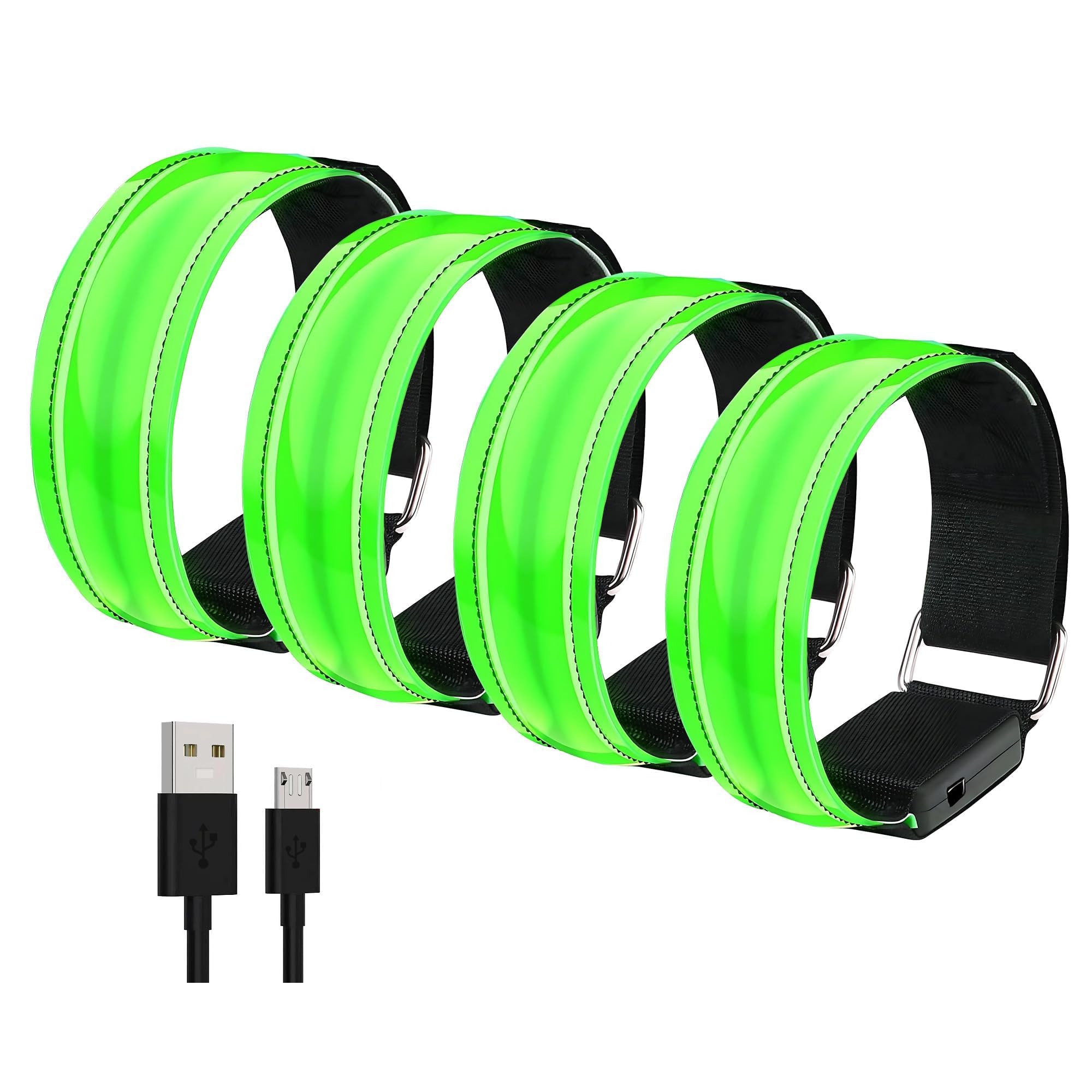 Sundonix LED Reflective Running Armband Light - Rechargeable High Vis Arm Band Gear Gift for Adult Runners Running Walking at Night (Green#4)