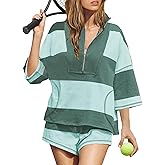 Wyeysyt Womens Striped 2 Piece Sets Summer Workout Outfits Oversized Lounge Set Going Out Pullover and Shorts