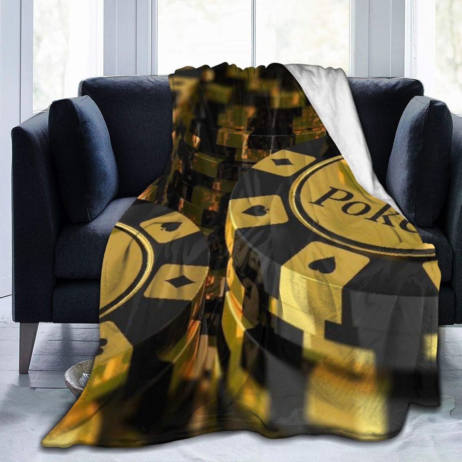 Marutuki Throw Blanket,Poker Tournament Decorations Gold And Black