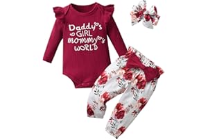 Newborn Baby Girls Clothes Outfits Infant Ribbed Ruffle Romper Long Sleeve Shirt Floral Pants Headband 3pcs Set
